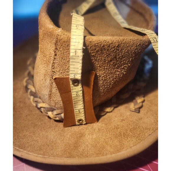 Vintage Skullys Henschell Weathered Suede Hippie Boho Outback Hat USA Large - Picture 14 of 16